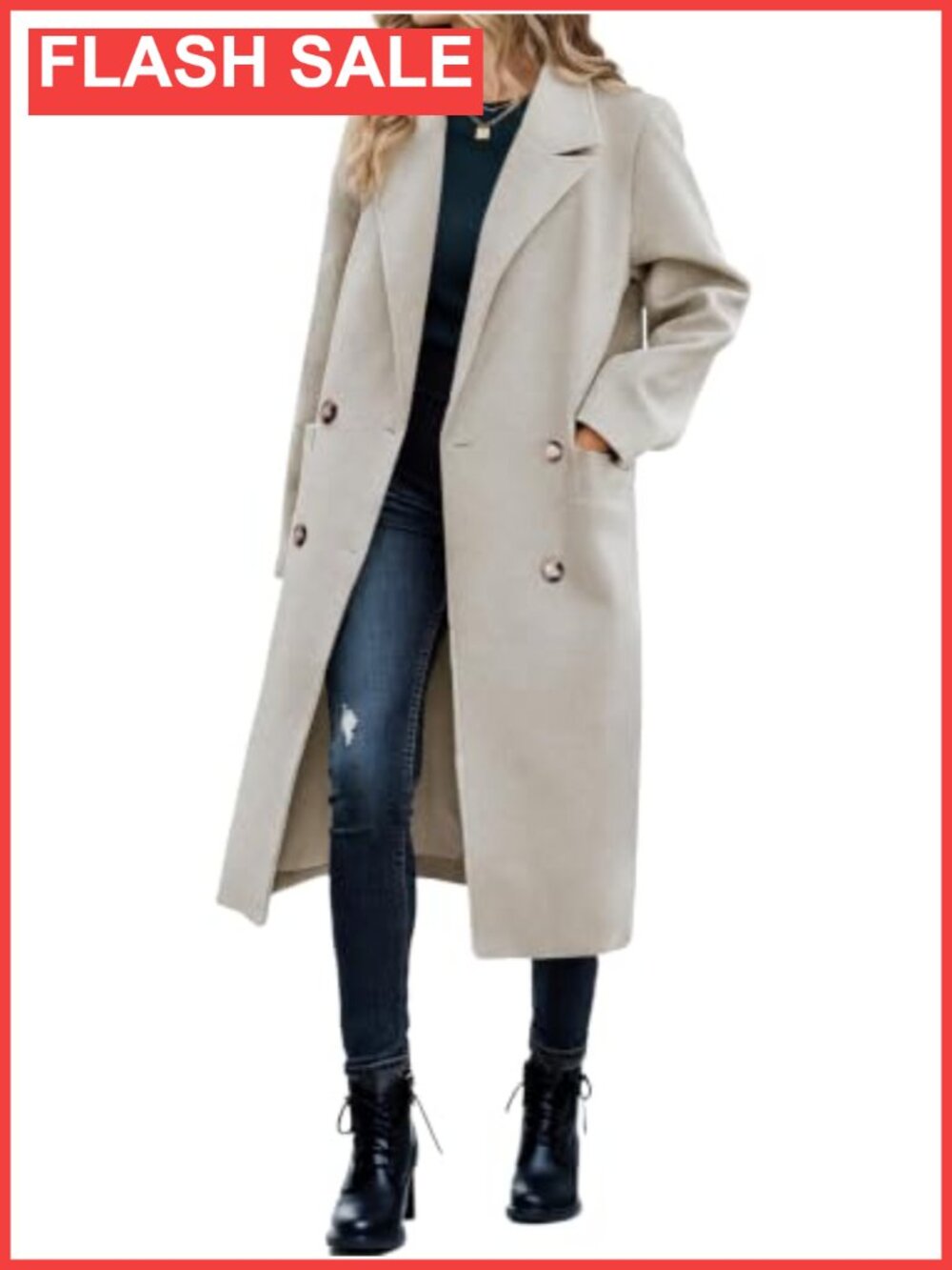 Women Winter Double Breasted Pea Coat Long Trench Overcoat Pockets